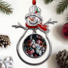 Floral Pattern, Red, Floral Print, E, Dark, Flowers Metal Snowman Ornament