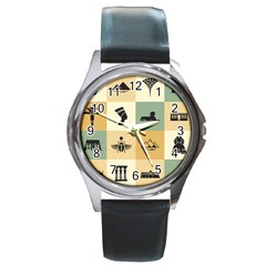Egyptian Flat Style Icons Round Metal Watch