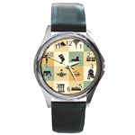 Egyptian Flat Style Icons Round Metal Watch Front