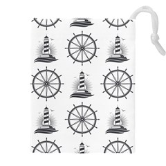 Marine Nautical Seamless Pattern With Vintage Lighthouse Wheel Drawstring Pouch (5xl)