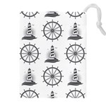 Marine Nautical Seamless Pattern With Vintage Lighthouse Wheel Drawstring Pouch (5XL) Front
