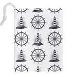 Marine Nautical Seamless Pattern With Vintage Lighthouse Wheel Drawstring Pouch (5XL) Back