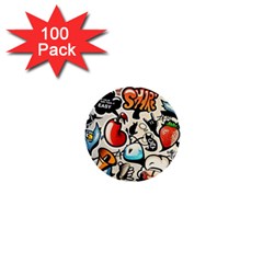 Comical Words Animals Comic Omics Crazy Graffiti 1  Mini Buttons (100 Pack) 