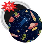 Seamless Pattern With Funny Aliens Cat Galaxy 3  Magnets (100 pack) Front