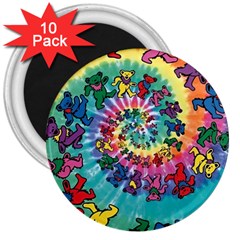Grateful Dead Bears Tie Dye Vibrant Spiral 3  Magnets (10 Pack) 
