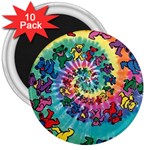 Grateful Dead Bears Tie Dye Vibrant Spiral 3  Magnets (10 pack)  Front