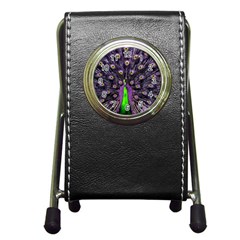 Peacock Bird Color Pen Holder Desk Clock