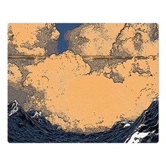 Wave Aesthetic Ocean Retro Sea Vintage Premium Plush Fleece Blanket (large)
