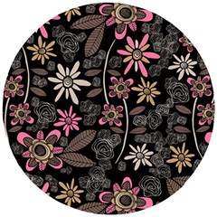 Flower Art Pattern Wooden Puzzle Round by Ket1n9