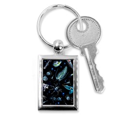 Colorful Abstract Pattern Consisting Glowing Lights Luminescent Images Marine Plankton Dark Backgrou Key Chain (rectangle)