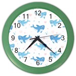 Seamless Pattern With Cute Sharks Hearts Color Wall Clock Front