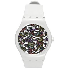 Mental Emojis Emoticons Icons Round Plastic Sport Watch (m)