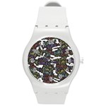 Mental Emojis Emoticons Icons Round Plastic Sport Watch (M) Front
