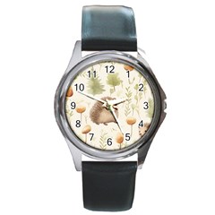 Hedgehog Mushroom Round Metal Watch