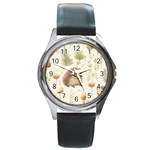 Hedgehog Mushroom Round Metal Watch Front
