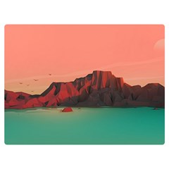Brown Mountain Illustration Sunset Digital Art Mountains Premium Plush Fleece Blanket (extra Small)