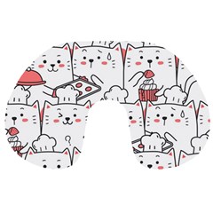 Cute Cat Chef Cooking Seamless Pattern Cartoon Travel Neck Pillow