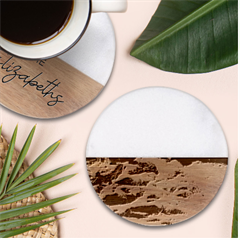 Coast Aerial View Beautiful Landscape Nature Ocean Road Graphy Aerial Coast Drone Classic Marble Wood Coaster (round) 