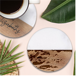 Coast Aerial View Beautiful Landscape Nature Ocean Road Graphy Aerial Coast Drone Classic Marble Wood Coaster (Round)  Front