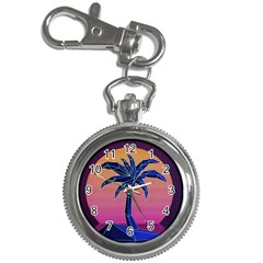 Abstract 3d Art Holiday Island Palm Tree Pink Purple Summer Sunset Water Key Chain Watches by Cemarart