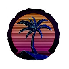 Abstract 3d Art Holiday Island Palm Tree Pink Purple Summer Sunset Water Standard 15  Premium Flano Round Cushions by Cemarart