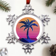 Abstract 3d Art Holiday Island Palm Tree Pink Purple Summer Sunset Water Metal Large Snowflake Ornament