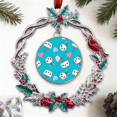 Cat Bunny Metal X mas Wreath Holly Leaf Ornament