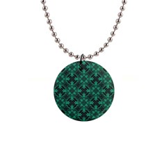 Green Damask Pattern Vintage Floral Pattern, Green Vintage 1  Button Necklace