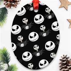 Jack Print, White, Before, Plain, Black, Simple, Christmas Oval Ornament (two Sides)