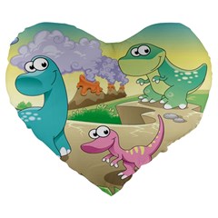 Kids Mural Cartoon Dinosaur Large 19  Premium Flano Heart Shape Cushions
