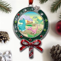 Kids Mural Cartoon Dinosaur Metal X mas Lollipop With Crystal Ornament