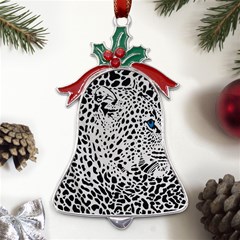 Leopard In Art, Animal, Graphic, Illusion Metal Holly Leaf Bell Ornament