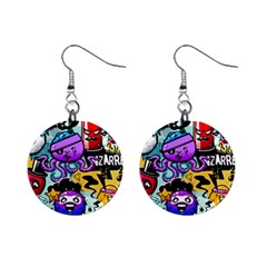 Cartoon Graffiti, Art, Black, Colorful Mini Button Earrings