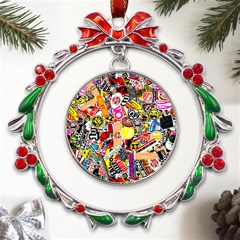 Sticker Bomb, Art, Cartoon, Dope Metal X mas Wreath Ribbon Ornament