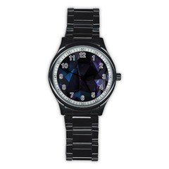 Abstract, Black, Purple, Stainless Steel Round Watch by nateshop