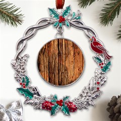 Brown Wooden Texture Metal X mas Wreath Holly Leaf Ornament
