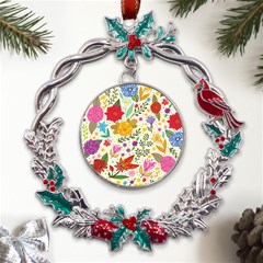 Colorful Flowers Pattern, Abstract Patterns, Floral Patterns Metal X mas Wreath Holly Leaf Ornament