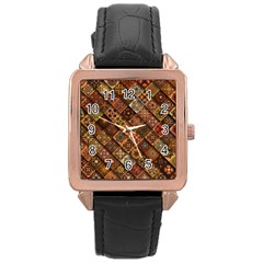 Pattern, Abstract, Texture, Mandala Rose Gold Leather Watch 
