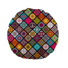 Pattern, Colorful, Floral, Patter, Texture, Tiles Standard 15  Premium Flano Round Cushions