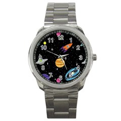 Space Cartoon, Planets, Rockets Sport Metal Watch by nateshop