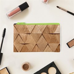 Wooden Triangles Texture, Wooden Wooden Cosmetic Bag (xs)