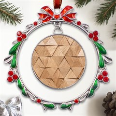 Wooden Triangles Texture, Wooden Wooden Metal X mas Wreath Ribbon Ornament