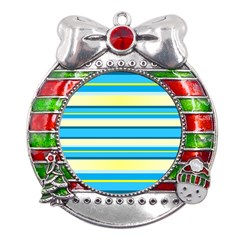 Stripes-3 Metal X mas Ribbon With Red Crystal Round Ornament