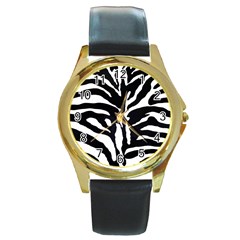 Zebra-black White Round Gold Metal Watch