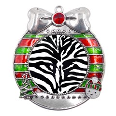 Zebra-black White Metal X mas Ribbon With Red Crystal Round Ornament