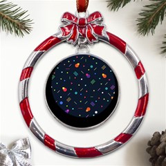 Abstract Minimalism Digital Art, Metal Red Ribbon Round Ornament