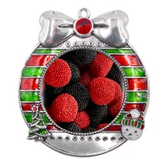 Berry,curved, Edge, Metal X mas Ribbon With Red Crystal Round Ornament