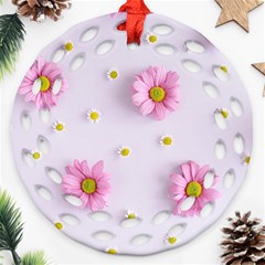 Springpurple Flower On A Purple Background Ornament (round Filigree)