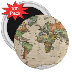 Vintage World Map Aesthetic 3  Magnets (100 Pack)