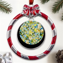 Background-flowers Metal Red Ribbon Round Ornament